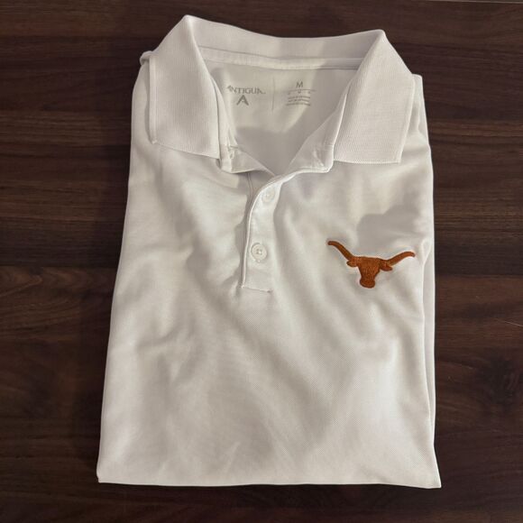 Mens University of Texas UT Antigua White Performance Polo Size Med GUC - Picture 1 of 4